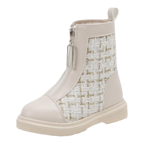 Girl Small Scent Wind Martin Boots Printemps 2024 New White Plus Suede Children Boots Short Boots Two Cotton Princess Single Boots