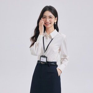 图曼朵白色长袖衬衫女士春季高级感通勤职业面试正肩衬衣正装上衣
