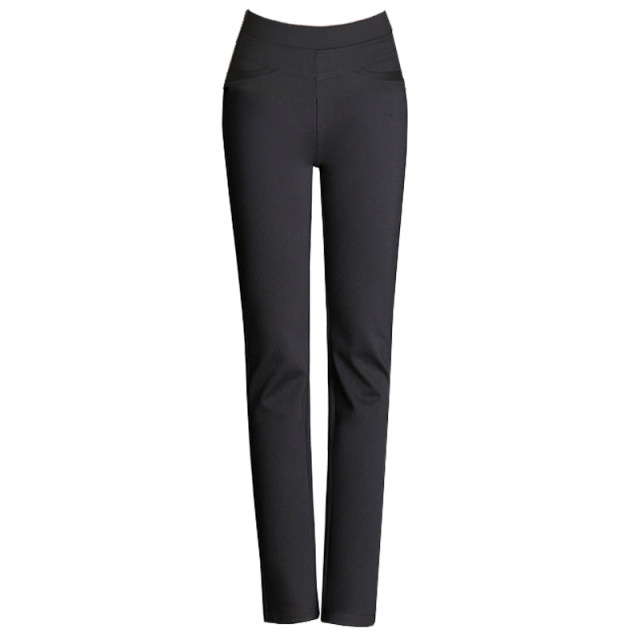 Qiaozhe ສີ່ທາງ stretch ແອວສູງ trousers ຂາກົງສໍາລັບແມ່ຍິງ