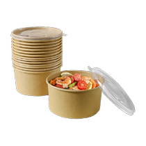Disposable lunch box round kraft paper bowl 1000ml*30 sets thickened packing box camping tableware with lid