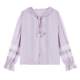 ເສື້ອຢືດ chiffon ສີແຂງ Qiushui Yiren ຝຣັ່ງ 2026 ລະດູໃບໄມ້ປົ່ງໃໝ່ ເສື້ອຢືດແບບໂຣແມນຕິກ ຮອບຄໍ lace-up top
