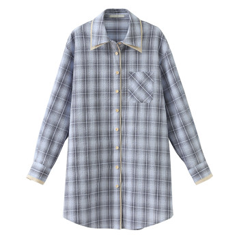 Popchrio irregular casual plaid shirt skirt