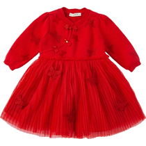 (Same style in the mall) David Bella Girls Red Dress Autumn New Year Childrens Baby Princess Dress