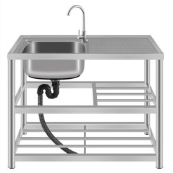 Kitchen Stainless Steel Hand washing basin single basin reinforcement house sink dishwashing pond reinforcement to the board platform with landing bracket