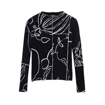 Desigual25 autumn and winter new product black and white lines floral prints bright line decoration women's t-shirt