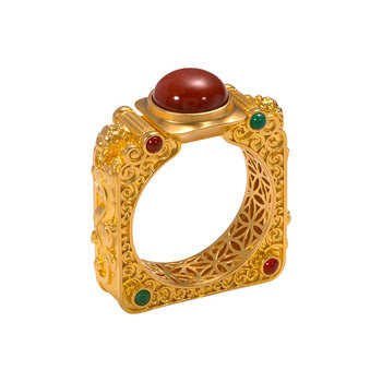Gongdu imperial city-red beast gold ring pure gold ring inlay craftsmanship