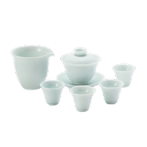 Jingdezhen official ceramic shadow green carving household tea bowl with tea kung fu tea set set as a gift for elders