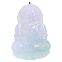 (Self-operated) Qianyu Shiguang Burmese natural A-grade jade ice transparent ice waxy light green flower jade Guanyin pendant