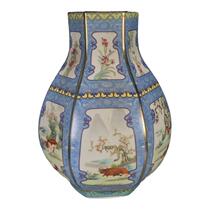 Collection of antique porcelain returned from overseas. Qing Dynasty pastel gold painted twelve zodiac signs returned hexagonal vase