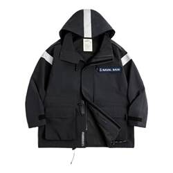 Madden Workwear American Retro Mid-Length Navy Parka Windbreaker Loose Windproof Hooded Jacket for Men Spring