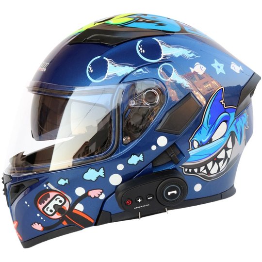 3C认证摩托车头盔带蓝牙耳机内置一体机车男女安全帽四季揭面大码