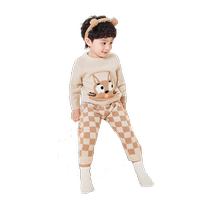 Balabala childrens pajamas set boys and girls home clothes childrens baby warm half velvet comfortable cartoon trend