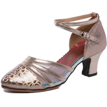 Chaussures de danse pour femmes chaussures de danse latine pour adultes talons moyens et hauts nouvelles chaussures de danse de salon Baotou chaussures de danse carrées dorées quatre saisons