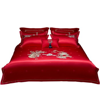 Luolai wedding dragon and phoenix embroidered jacquard bedding sheets and quilts