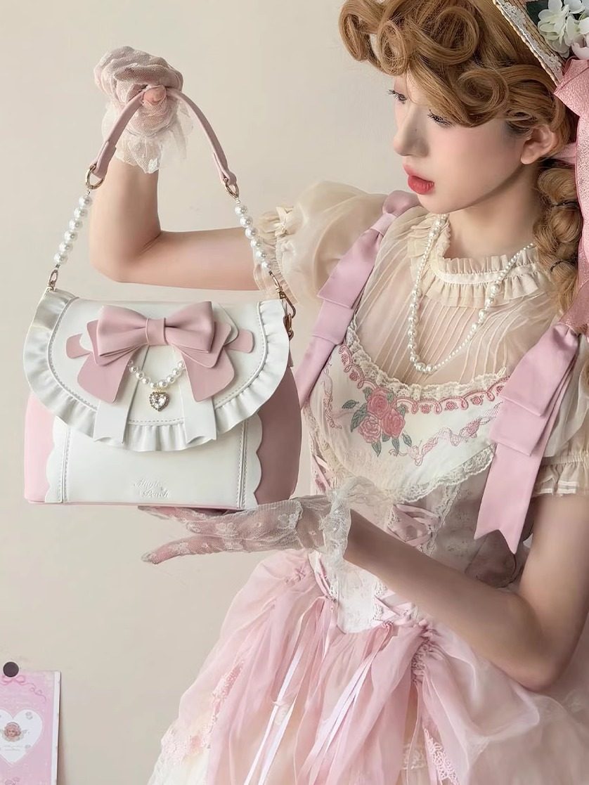 In stock: Monet Garden collaboration bag, classic style, sweet and elegant crossbody leather bag, Peach Blossom Lolita style.