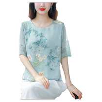 Silk short-sleeved T-shirt for women mulberry silk high-end middle-aged and elderly mothers summer dress fragrant cloud yarn shirt thin and large size top