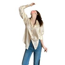 French high-end triacetate satin shirt for women loose commuter shirt with jeans top