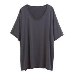 Large size fat mm solid color short-sleeved T-shirt women's summer loose and versatile bamboo cotton top covers the flesh and looks slim V-neck bottoming shirt