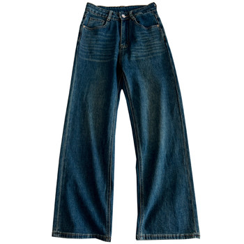 ແບບເກົາຫຼີແບບຕາເວັນຕົກ washed high waist jeans women's loose versatile basic small straight pants 2026 spring new style for students