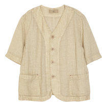 (Rustic ink fried color) puretea tea silk linen fine plaid short coat womens decorative button loops 2024 summer new style