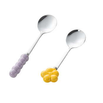 Creative ceramic handle 304 stainless steel small round spoon