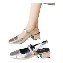 Daphne Baotou Sandals Womens 2024 New Summer Outerwear Silver Stunning Beautiful Skirt Thick Heel Mary Jane Shoes