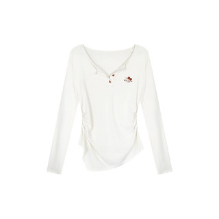 安妮不火 kitty刺绣磨毛高弹收腰针织T恤女微胖大码显瘦长袖上衣