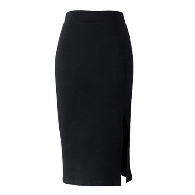 Korean style front slit mid-length one-step skirt