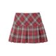 Red plaid college style pleated skirt with hip short skirt