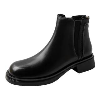 Commuting Versatile Brown Leather Short Boots for Women 2025 Spring and Autumn New Round Toe Chunky Heel Thick-Soled Chelsea Boots British Style