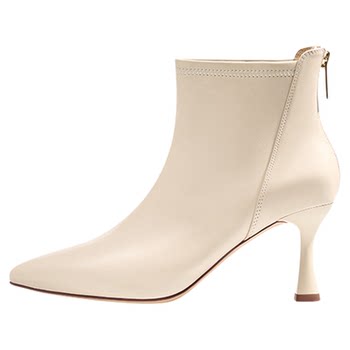 Lingmei chen sheepskin white short boots high heels ankle boots for women