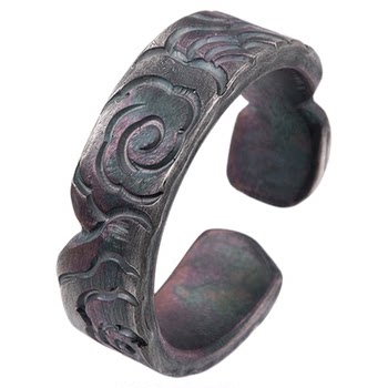 Liuyun i handmade retro distressed ring for men and women 999 sterling silver xiangyun open ring niche design jewelry trend