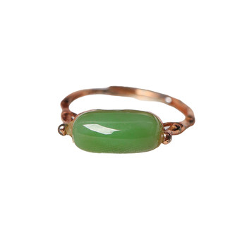 Natural jasper saddle ring sterling silver inlaid bamboo support ring women's simple ring jewelry