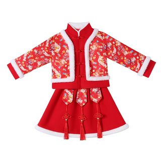 Girls autumn and winter cheongsam 2022 new festive New Year's greetings children's clothing children's Tang suit Hanfu plus velvet dress
