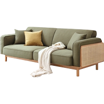 Genji Muyu solid wood sofa simple rattan three-seat fabric sofa Japanese-style small apartment living room log furniture