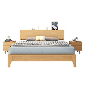 ຕຽງນອນໄມ້ແຂງ Nordic double bed master bedroom 1.8m single 1.2m bed modern simple 1.5m storage high box bed