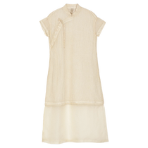 (Same style as stars) puretea tea new Chinese style cheongsam collar dress womens mulberry silk 2024 summer new style