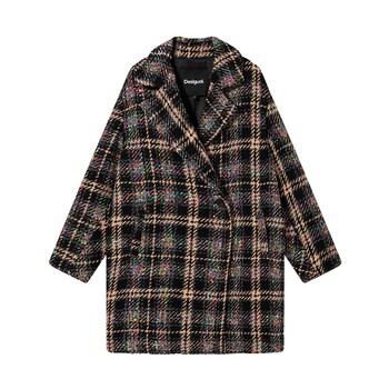 Desigual silhouette loose colorful plaid wool lapel mid-length women's coat