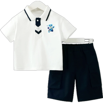 Qiqi Xiong boys college style suit childrens summer two-piece set baby class uniform childrens workwear polo shirt