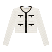 self-portrait 2024 early spring ivory sequin waffle sequin trim knitted top cardigan