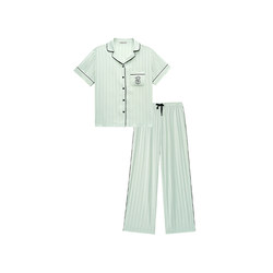 Victoria Yang Mi, the same water light silk cool, short -sleeved tirled home clothing set, pajamas, female summer new style