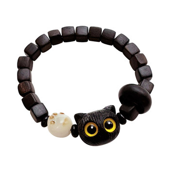 HAPPY Little Black Cat Charcoal Grilled Cat Claw Bracelet ເຄື່ອງປະດັບຂອງຜູ້ຊາຍແລະແມ່ຍິງຂອງຄູ່ຜົວເມຍຂອງສາຍແຂນ versatile ສາຍແຂນ Creative Beaded Bracelet ຂອງຂວັນ