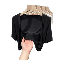 Modal short-sleeved sun protection cardigan for women summer shawl with suspender skirt and thin ice silk elastic jacket with waistband