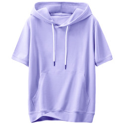 Hooded sweatshirt women's short-sleeved pure cotton loose summer thin pullover light purple half-sleeved hooded T-shirt hoodie style Hong Kong