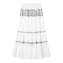 Goodland 2024 new autumn style French art embroidery imitation linen texture A-line skirt