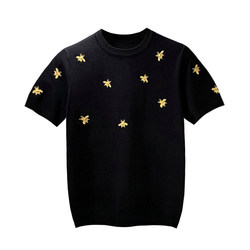 yomobrother summer new light luxury men's fit knitted short-sleeved men's a little bee embroidered short-sleeved T-shirt for men