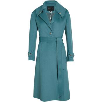 Peacock blue intellectual lace-up long wool coat