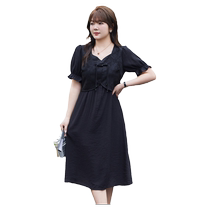 2024 Chardress new temperament to lead new Chinese style national wind small black dress Slim Short Sleeves Big Code Fat Mm dress