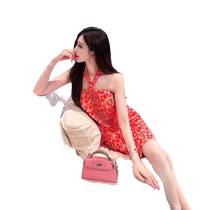 Dopamine Coral Orange Red Dress French Sexy Design Halter Short Skirt 2024 Summer New Womens Clothing