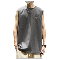 Sleeveless t-shirt mens summer Japanese style ins simple embroidered logo outer wear pure cotton waistcoat American fashion brand sports casual vest